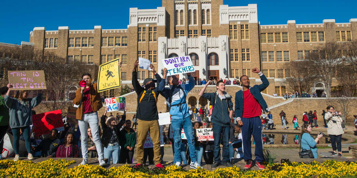 Students protest at Central High in Little Rock.
